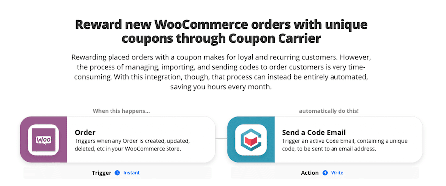 通过Coupon Carrier使用独特的优惠券奖励新的WooCommerce订单