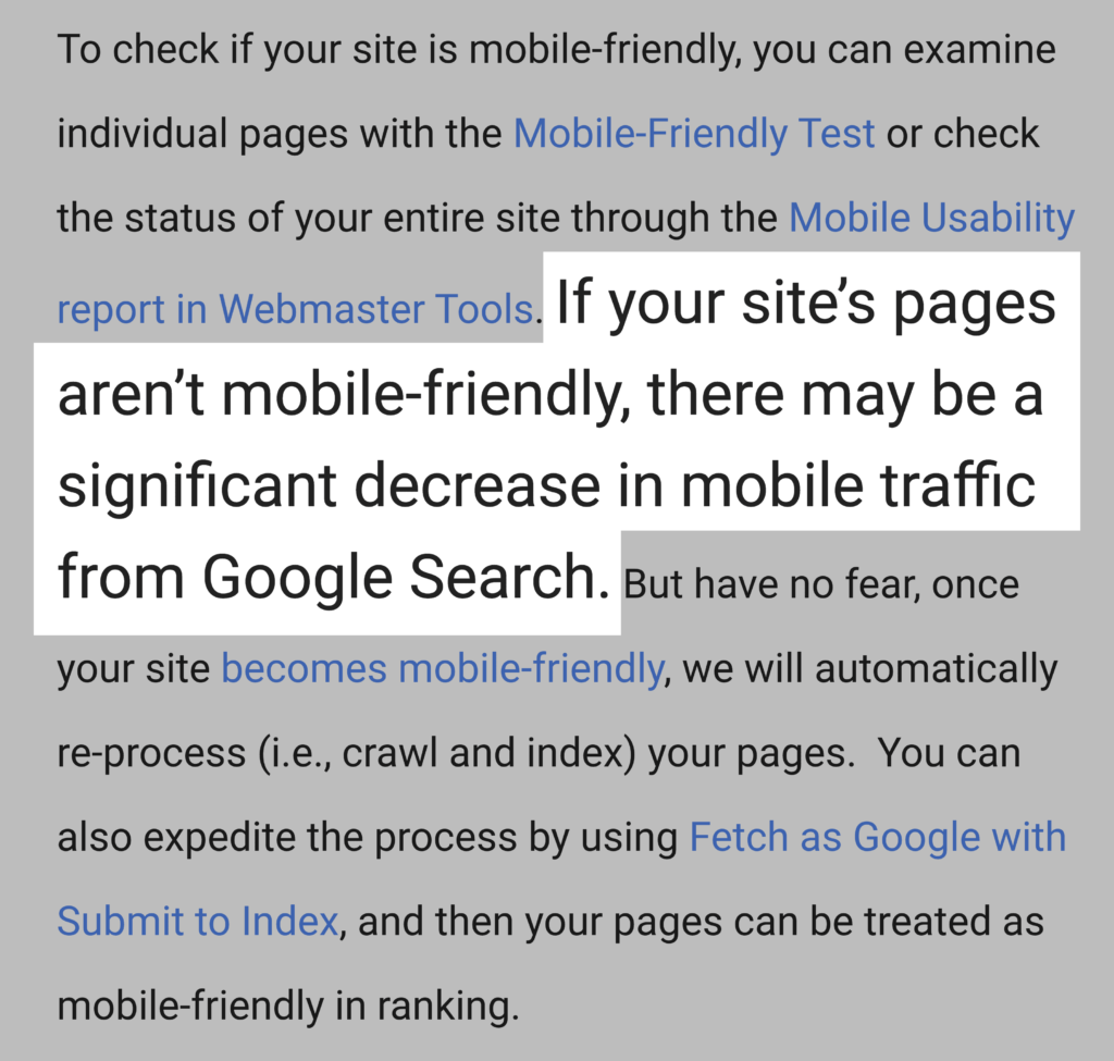 谷歌对未针对手机优化的网站进行排名
