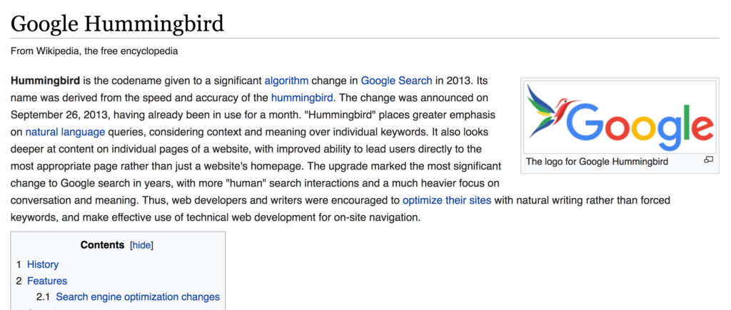 google蜂鸟算法维基