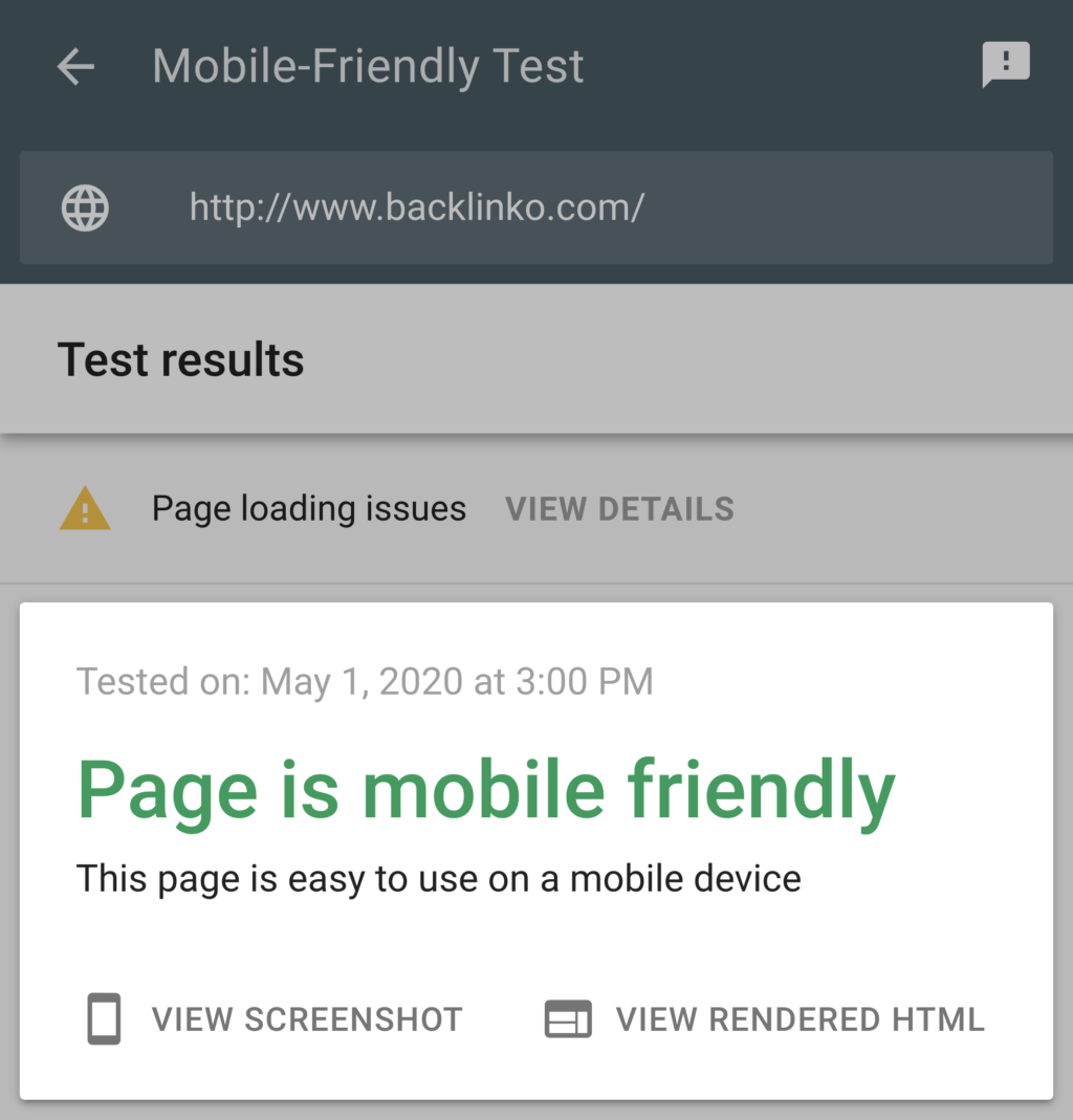 google mobile friendly test