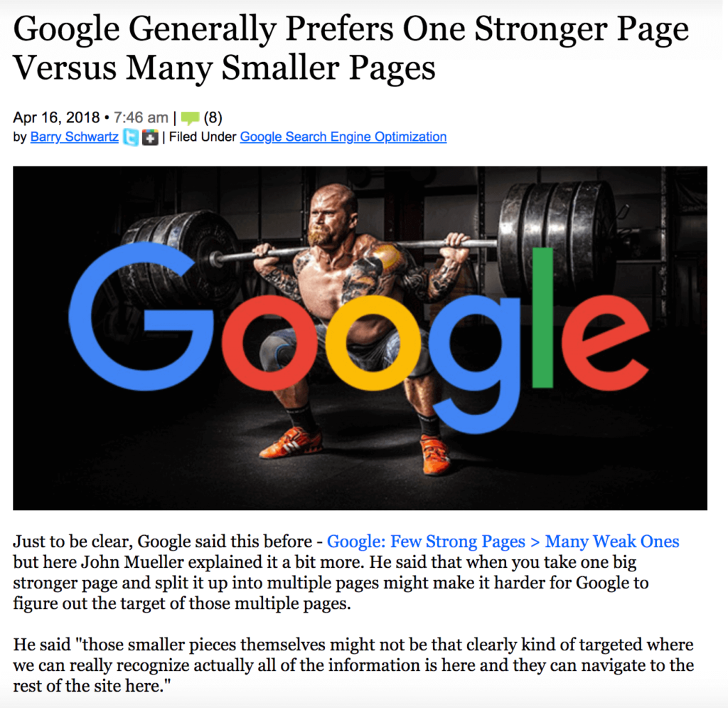 谷歌更喜欢一个更强大的页面