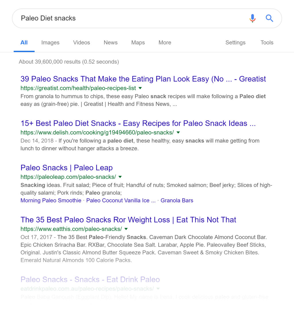 谷歌搜索paleo snacks