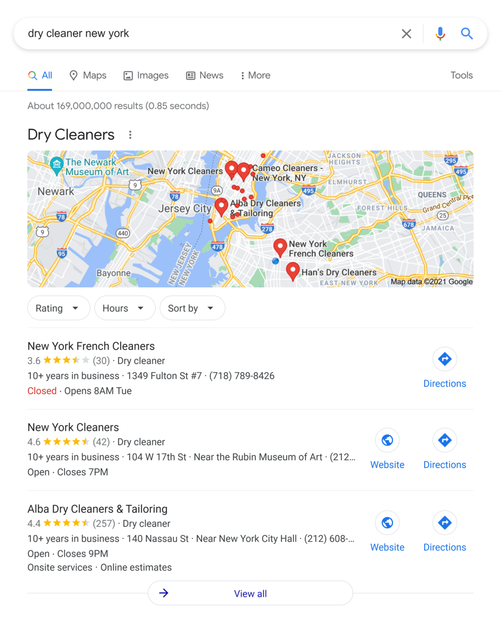 “纽约干洗店”谷歌搜索结果