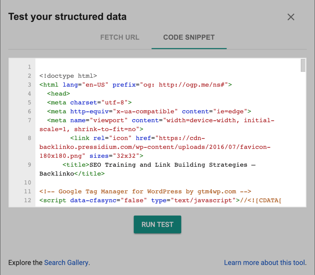 谷歌结构化数据测试工具代码片段