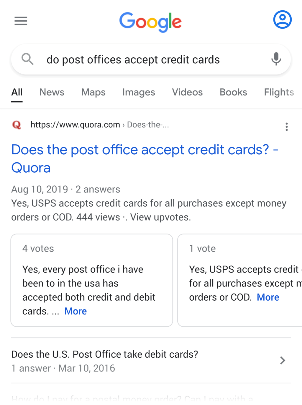 谷歌语音搜索：接受信用卡邮局