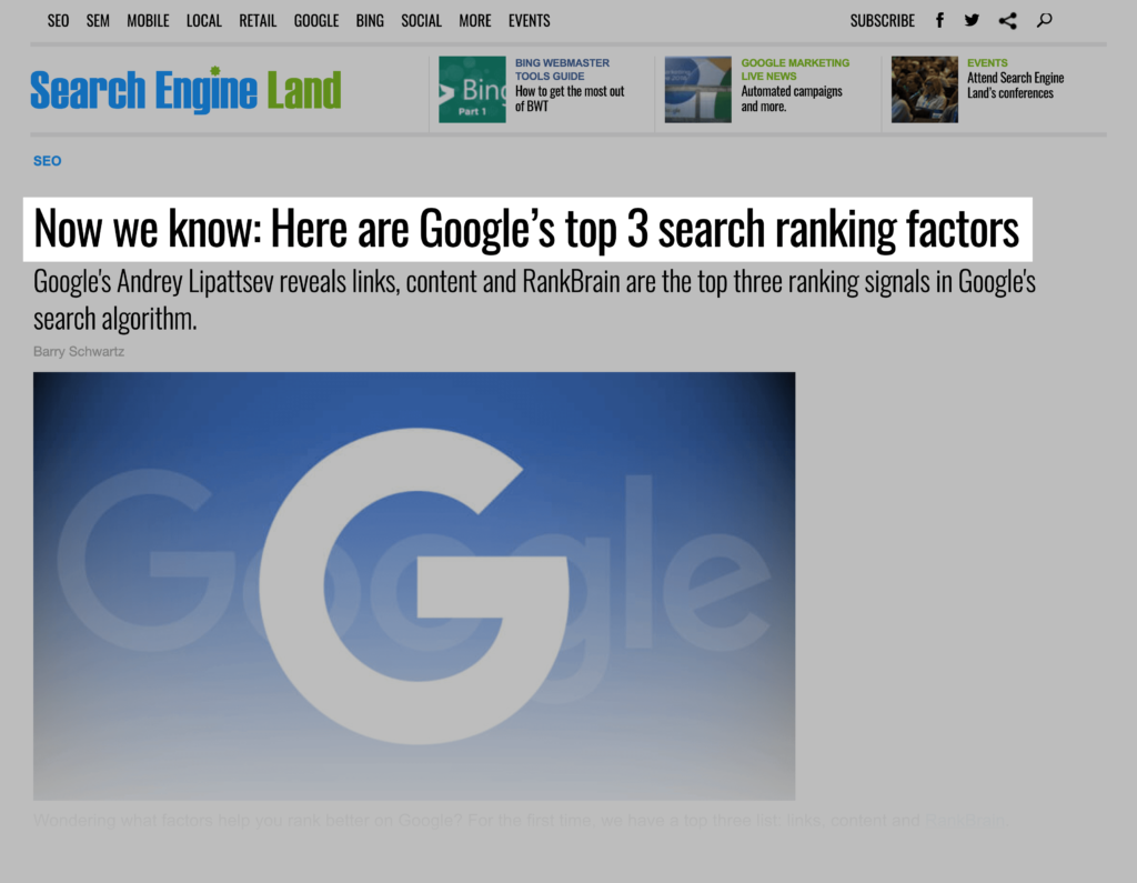 rankbrain是谷歌排名前三的因素之一