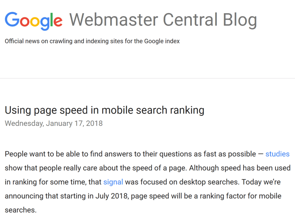 谷歌更新了关于速度的说明