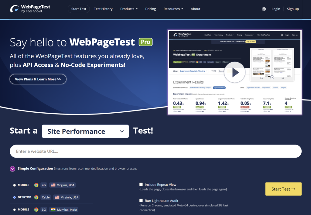 WebPageTest.org主页