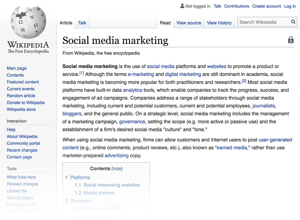 维基百科社交媒体营销页面