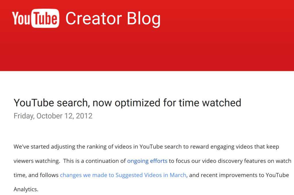 youtube强调观看时间