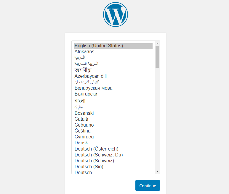 选择WordPress安装语言