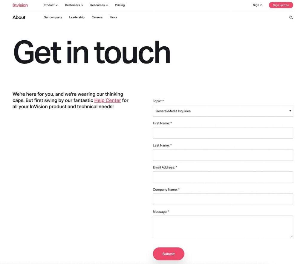 InVision-Contact-Page