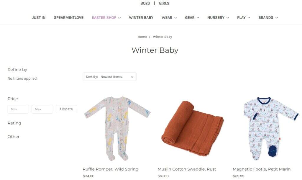 婴儿服装电子商务网站