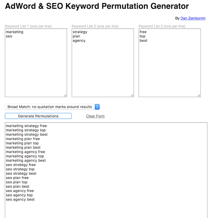 AdWords and SEO Permutation Generator