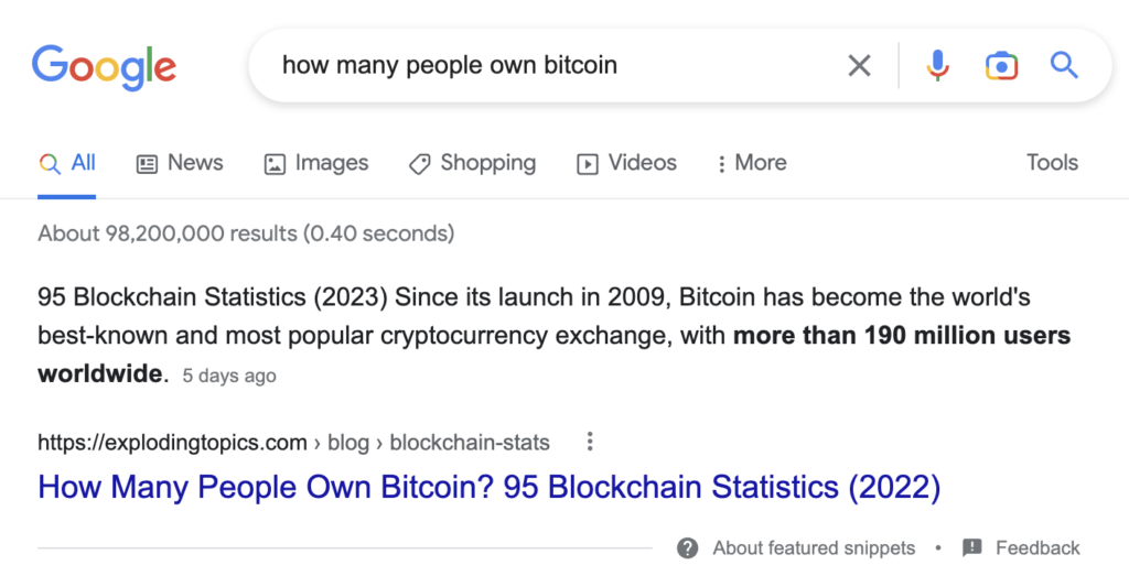 how many people own bitcoin谷歌搜索精选摘要