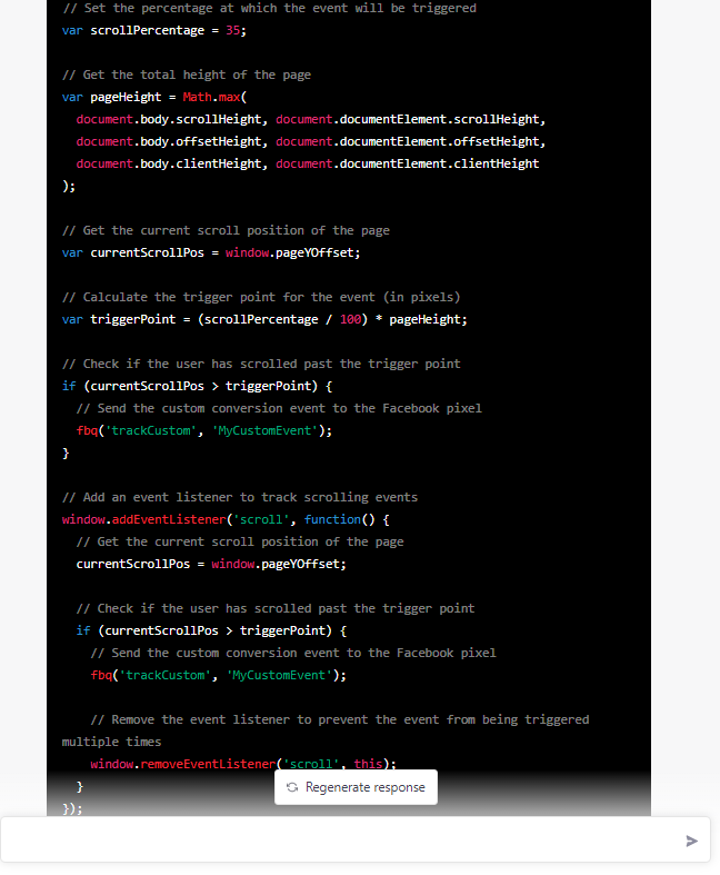 启用自定义Facebook像素事件的JavaScript代码截图