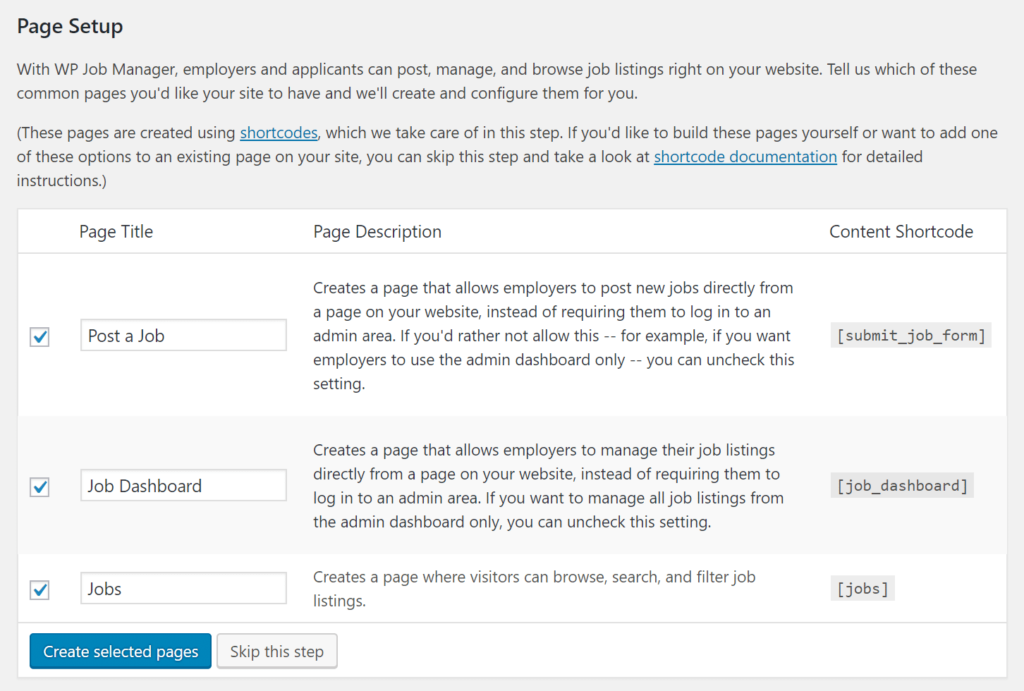 WP Job Manager页面创建