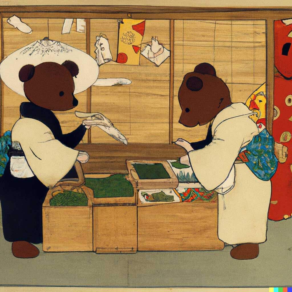 泰迪熊买菜（浮世绘风格）