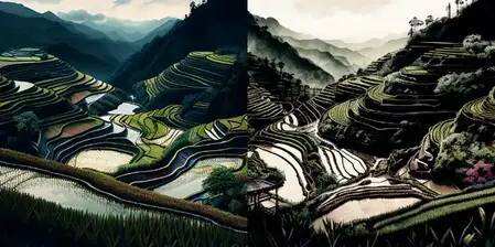 水稻梯田，自然主义艺术