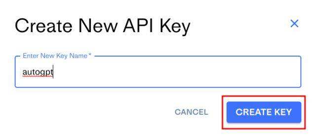 创建新的api key