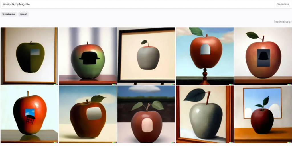 添加修饰符 "by Magritte" 极大地改变了整个提示的特征