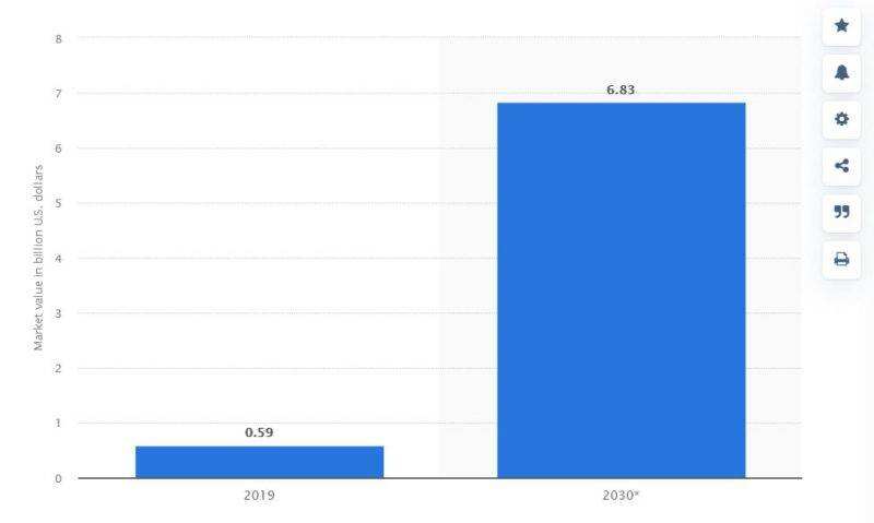 2019年和2030年金融业聊天机器人市场规模