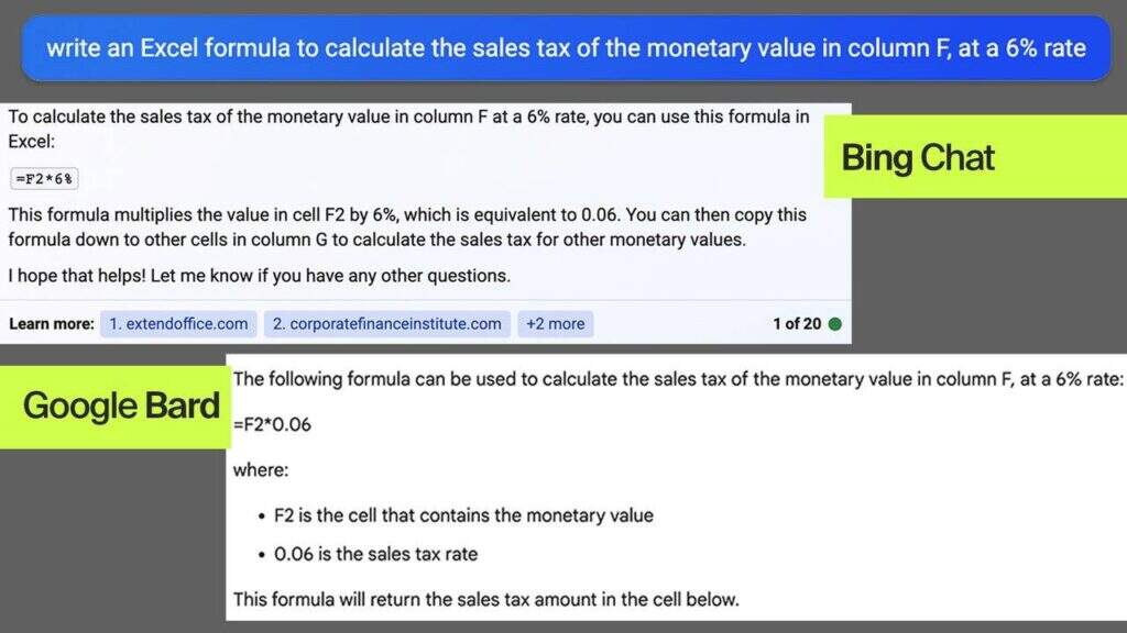 Bing Chat和Google Bard给出的算销售税公式