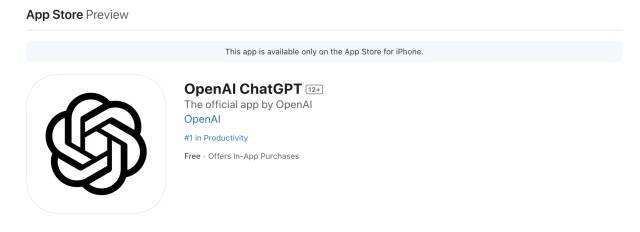 ChatGPT目前仅在美国地区提供iOS应用