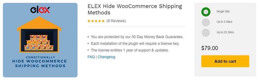 ELEX Hide WooCommerce Shipping Methods插件