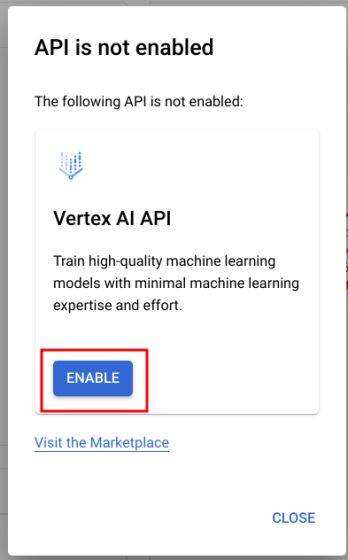 启用Vertex AI的API