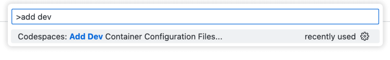 搜索 "Add dev container configuration files" 的选项