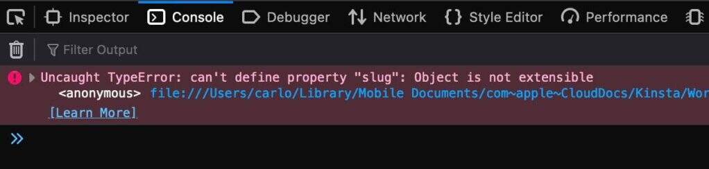 火狐浏览器中的Uncaught TypeError: can't define property "slug" : Object is not extensible