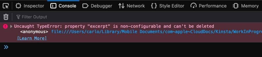 火狐浏览器中的Uncaught TypeError: property  "excerpt"  is non-configurable and can't be deleted