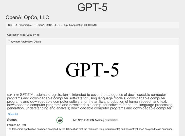 GPT-5 商标申请