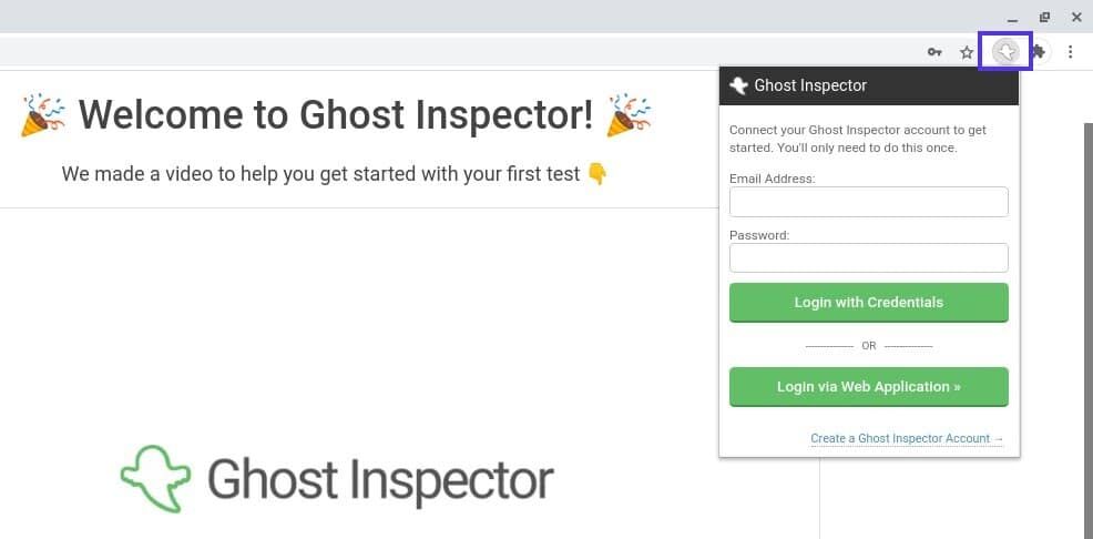 登录 Ghost Inspector Chrome 浏览器扩展