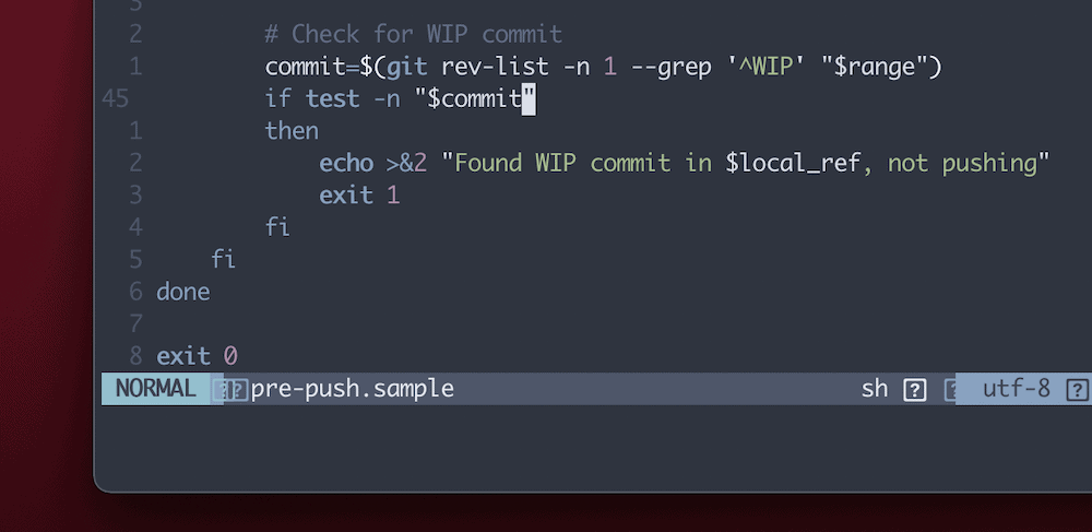 Git 钩子文件的一部分，显示退出 0 代码作为结束行。