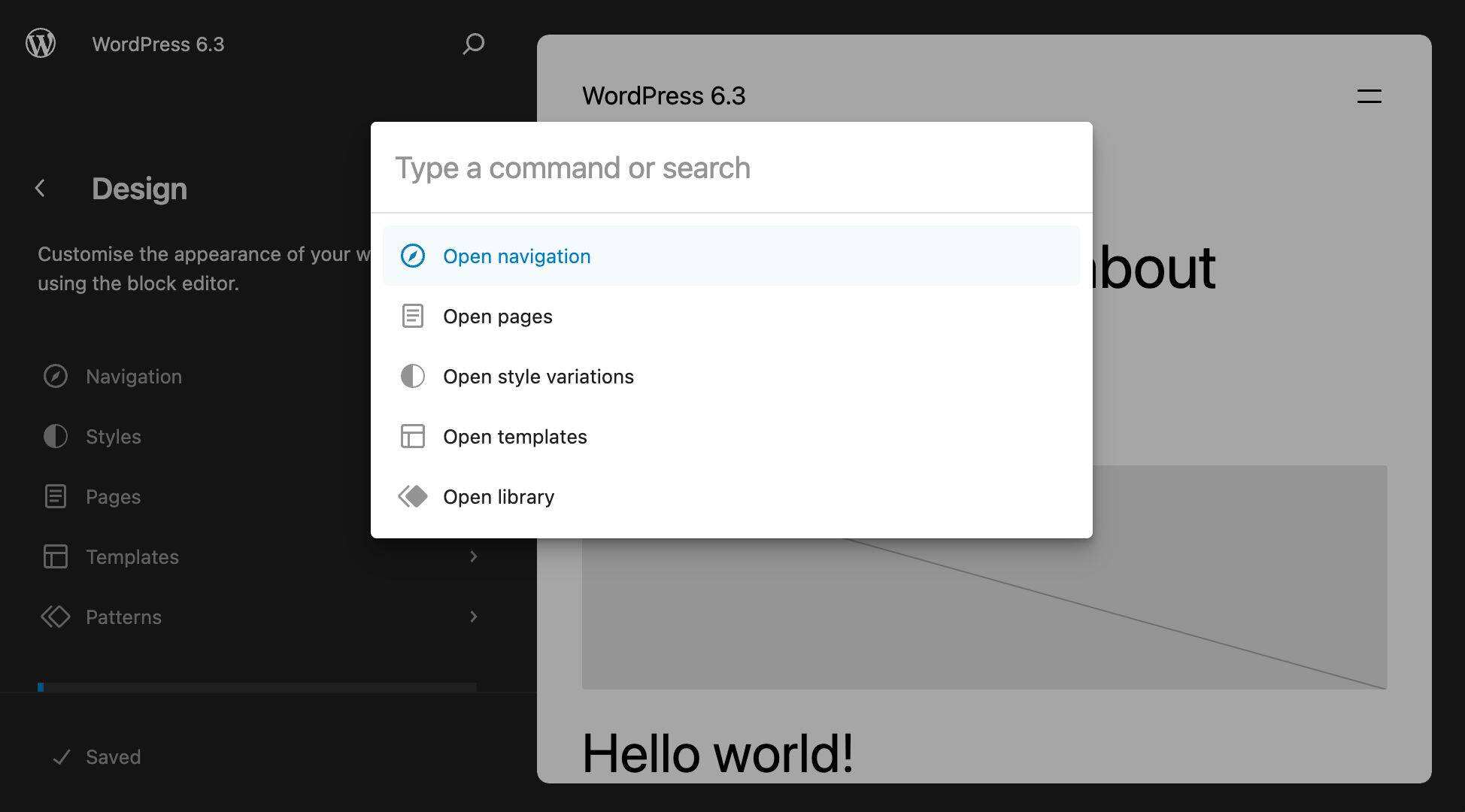 WordPress 6.3 中的命令面板