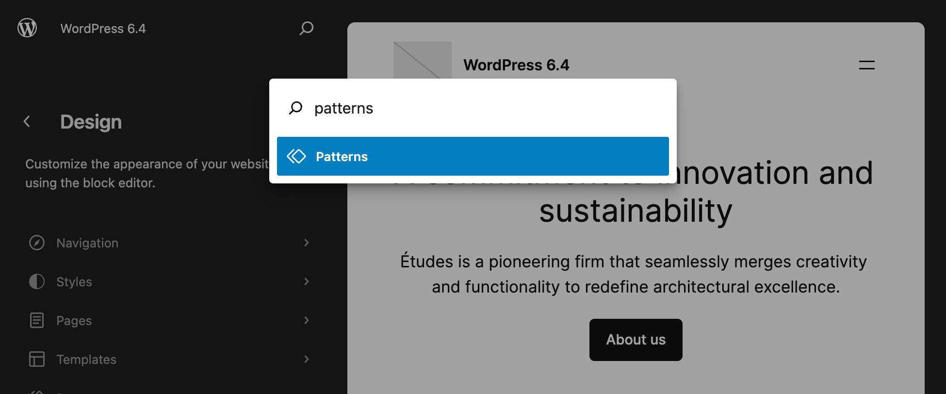 在 WordPress 6.4 中搜索样机