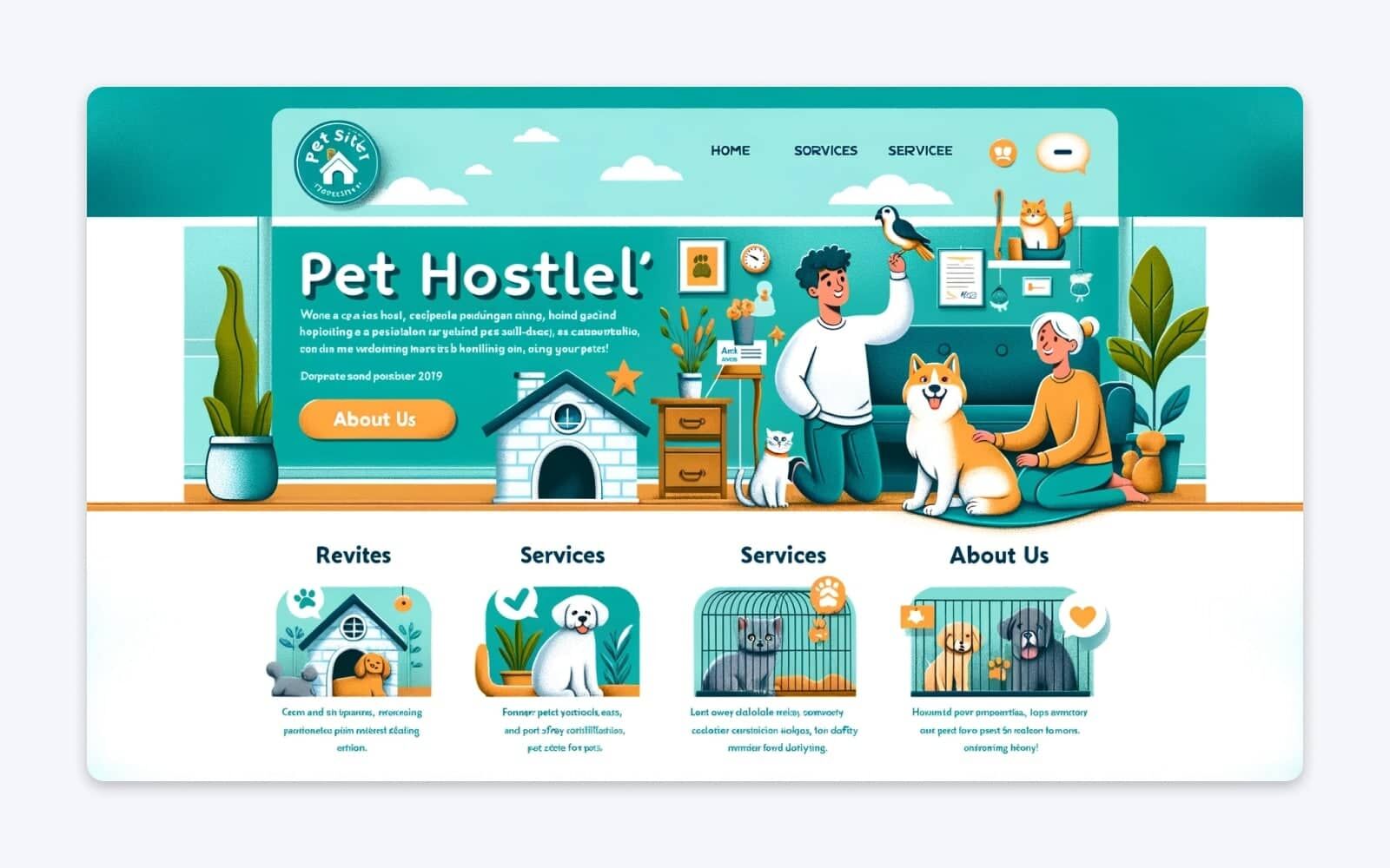 为我的宠物日托中心 Pet Hostel 设计一个网站主页