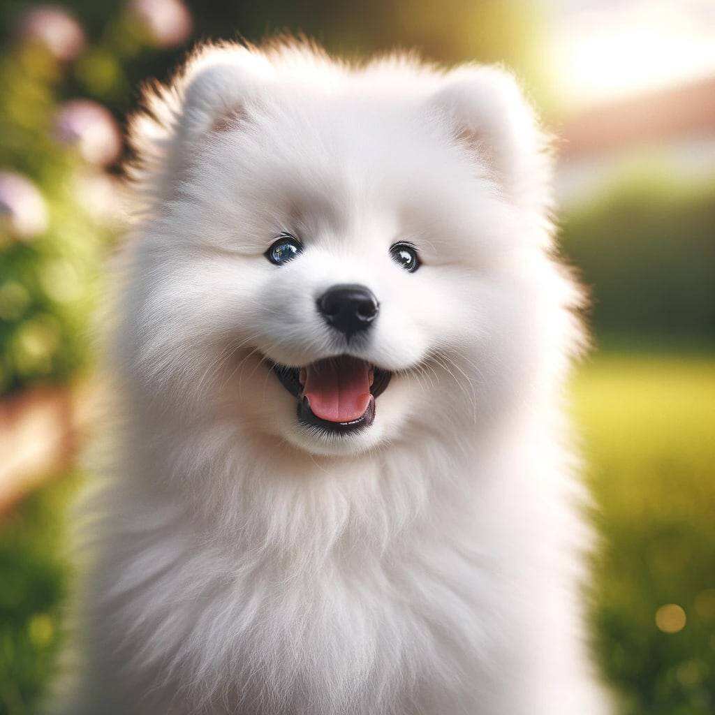 毛茸茸的白色萨摩耶小狗