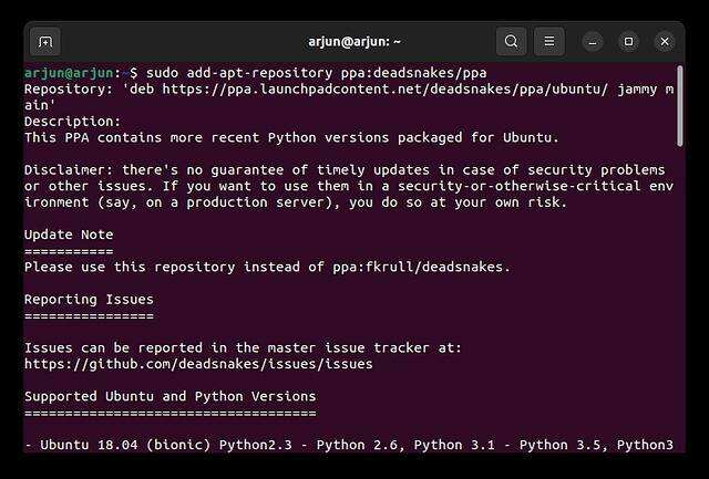 将 Deadsnakes PPA 添加到 Ubuntu 的软件源
