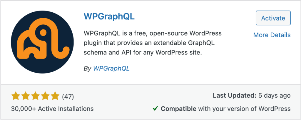 WP 市场中的 WpGraphQL 插件