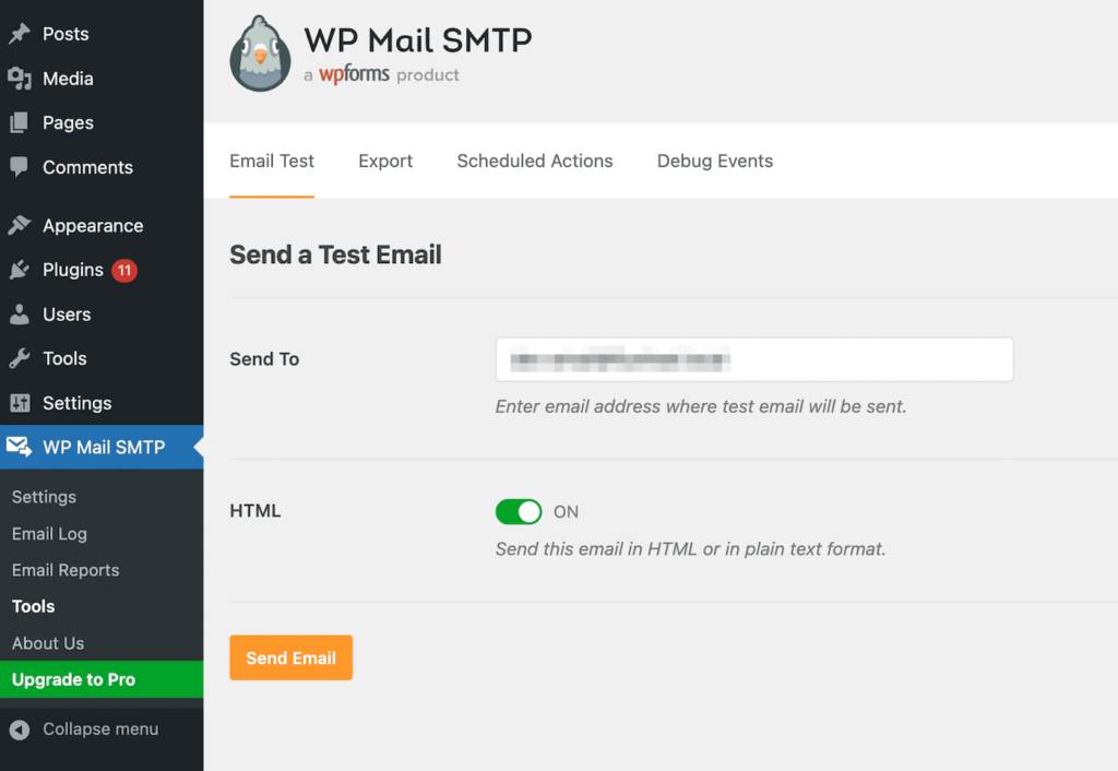 使用 WP Mail SMTP 发送测试电子邮件