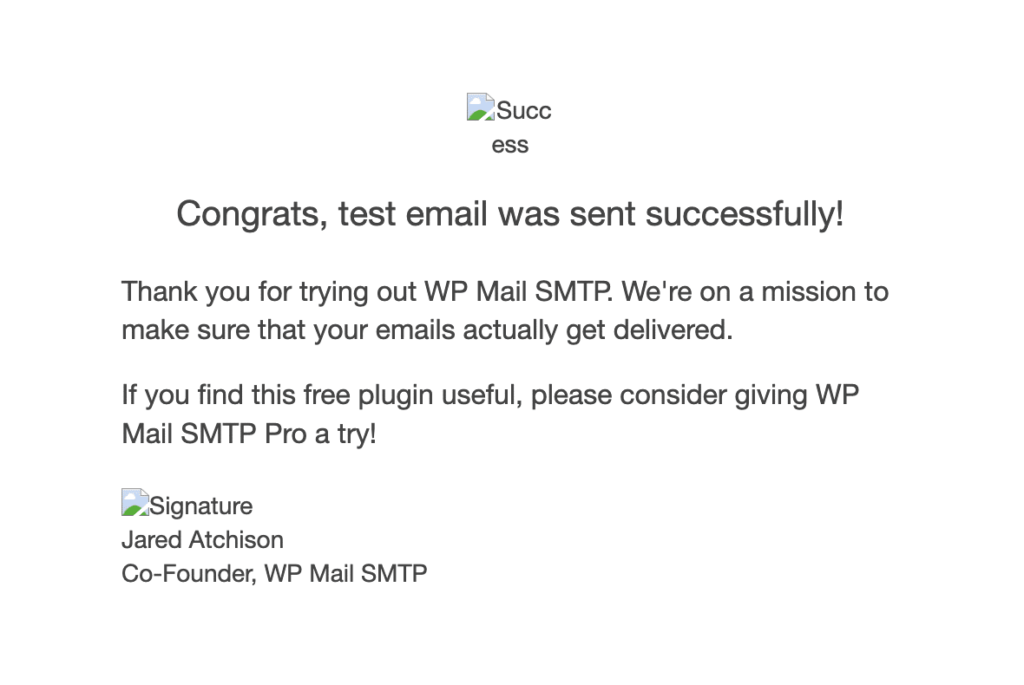 在 WP Mail SMTP 中成功测试电子邮件信息