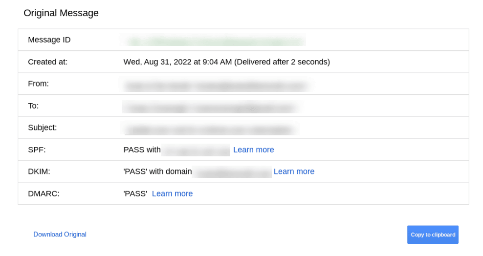 查看 DMARC 失败邮件的原始邮件标头