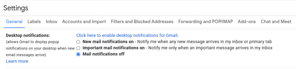 关闭 Gmail 中的通知