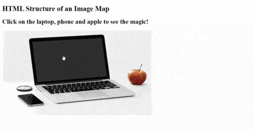 图片显示了笔记本电脑、苹果和手机的可点击区域