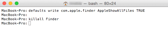 在 Mac 终端中显示隐藏文件