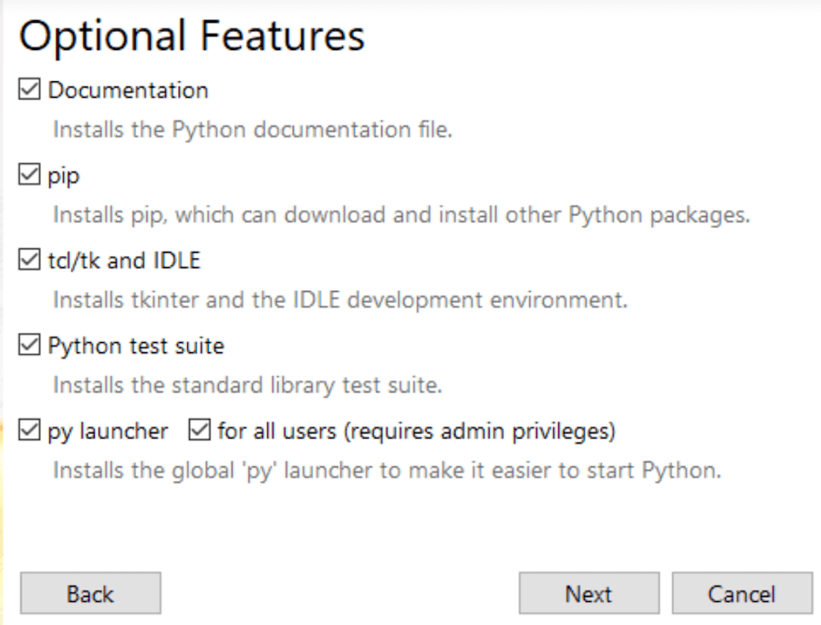 Python for Windows 安装程序中的可选功能