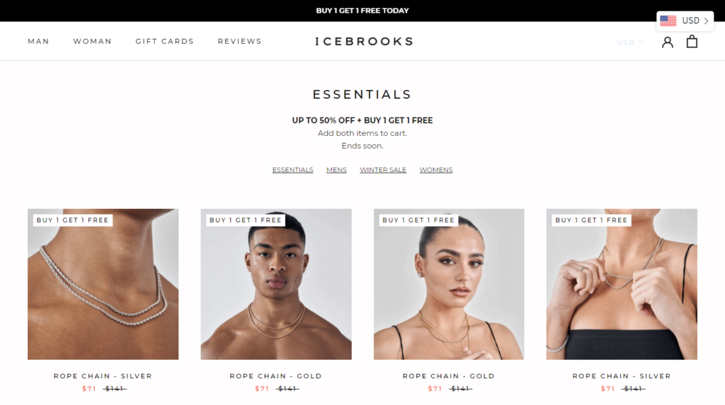Icebrooks 电子商务产品页面